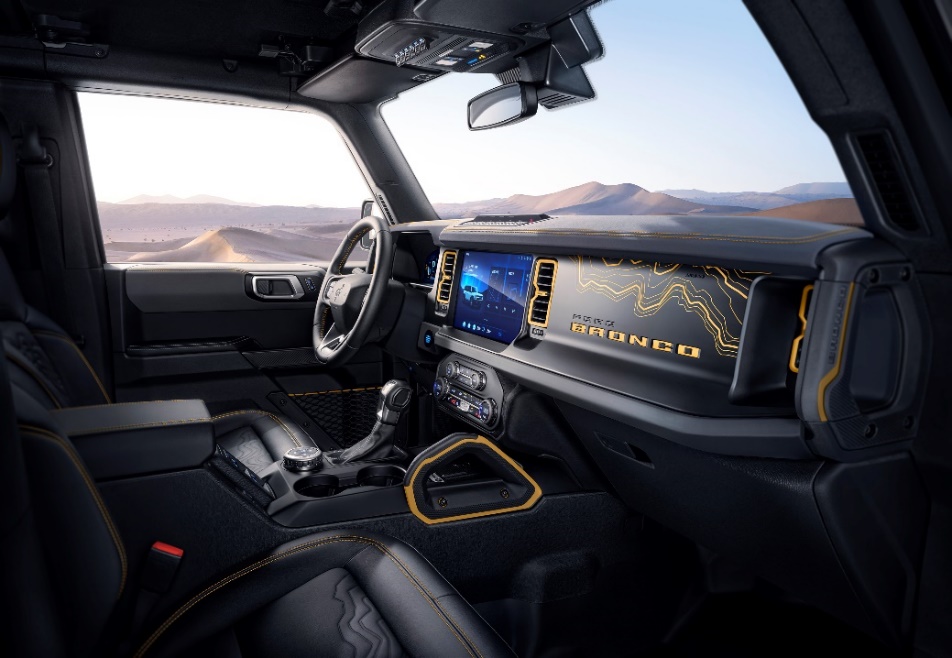 Inside a vehicle with a view of the desertDescription automatically generated